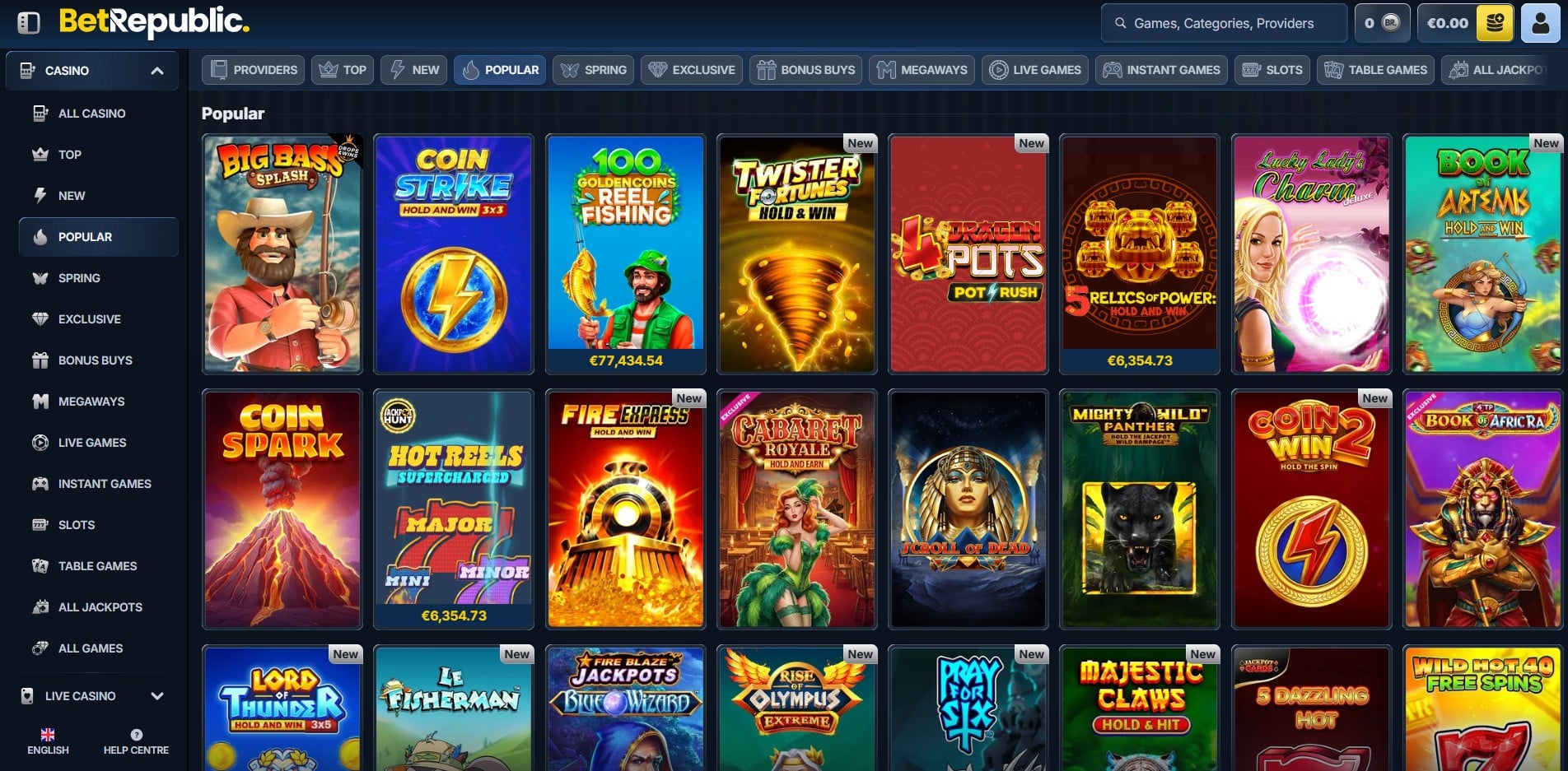BetRepublic Casino Screenshot Sport88